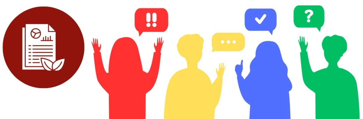 Bunte stilisierte Menschen als Grafik und Icon Tötigkeitsbericht